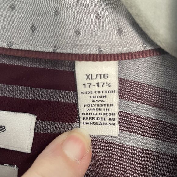 Men’s Van Heusen Burgundy and Gray Plaid Long Sleeve Button Down Shirt Size XL - Picture 9 of 12